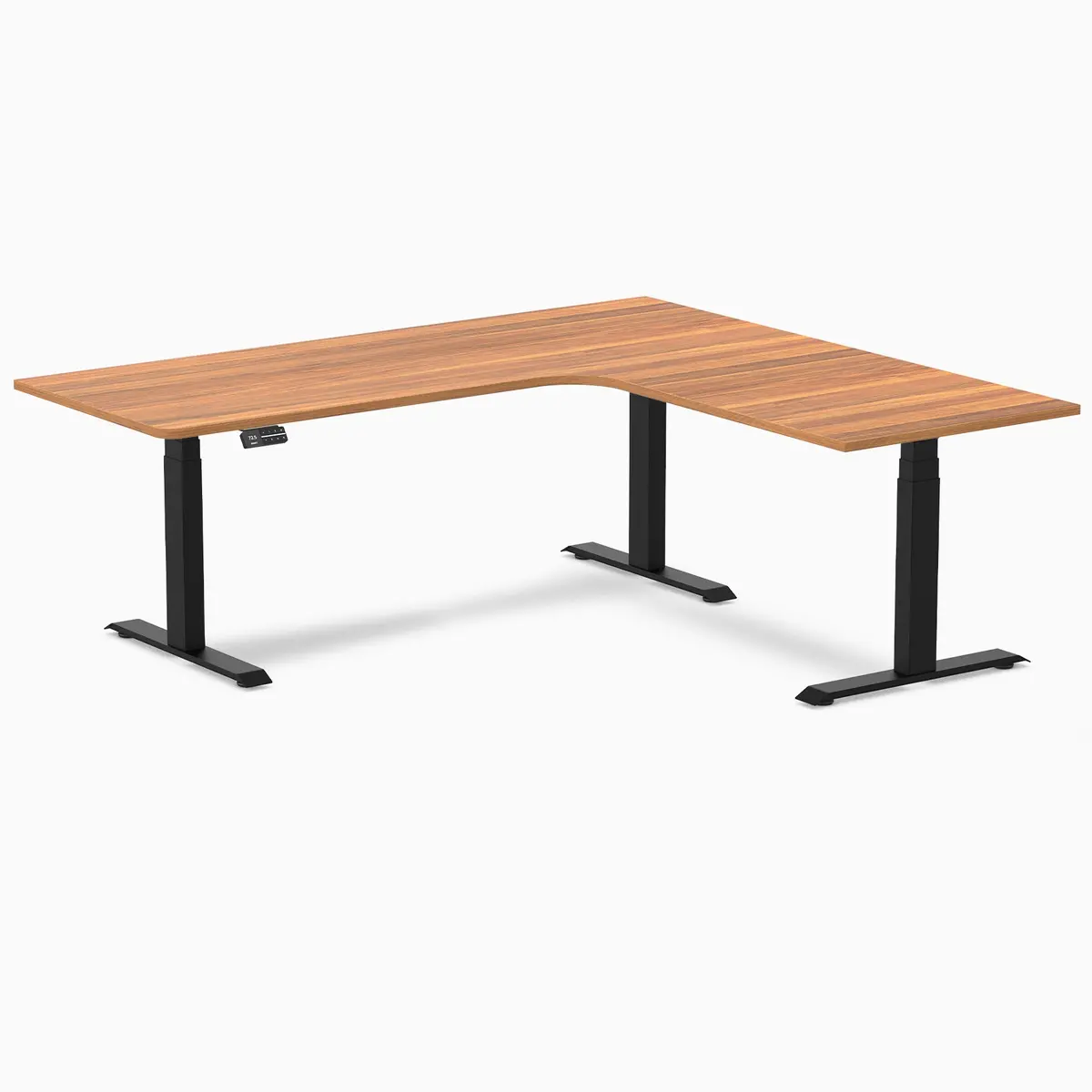 Desky L-Shape Melamine Sit Stand Desk 200Cm - Right Return Prime Oak Top And Matte Black Leg 2