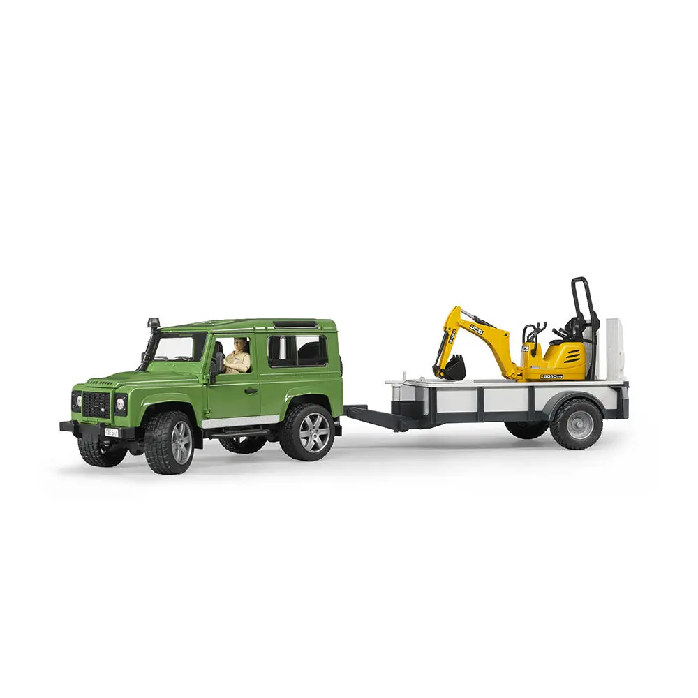 Bruder Licensed 1:16 Scale Land Rover Defender With 1 Axle Trailer Jcb Micro Excavator Model Toy 1