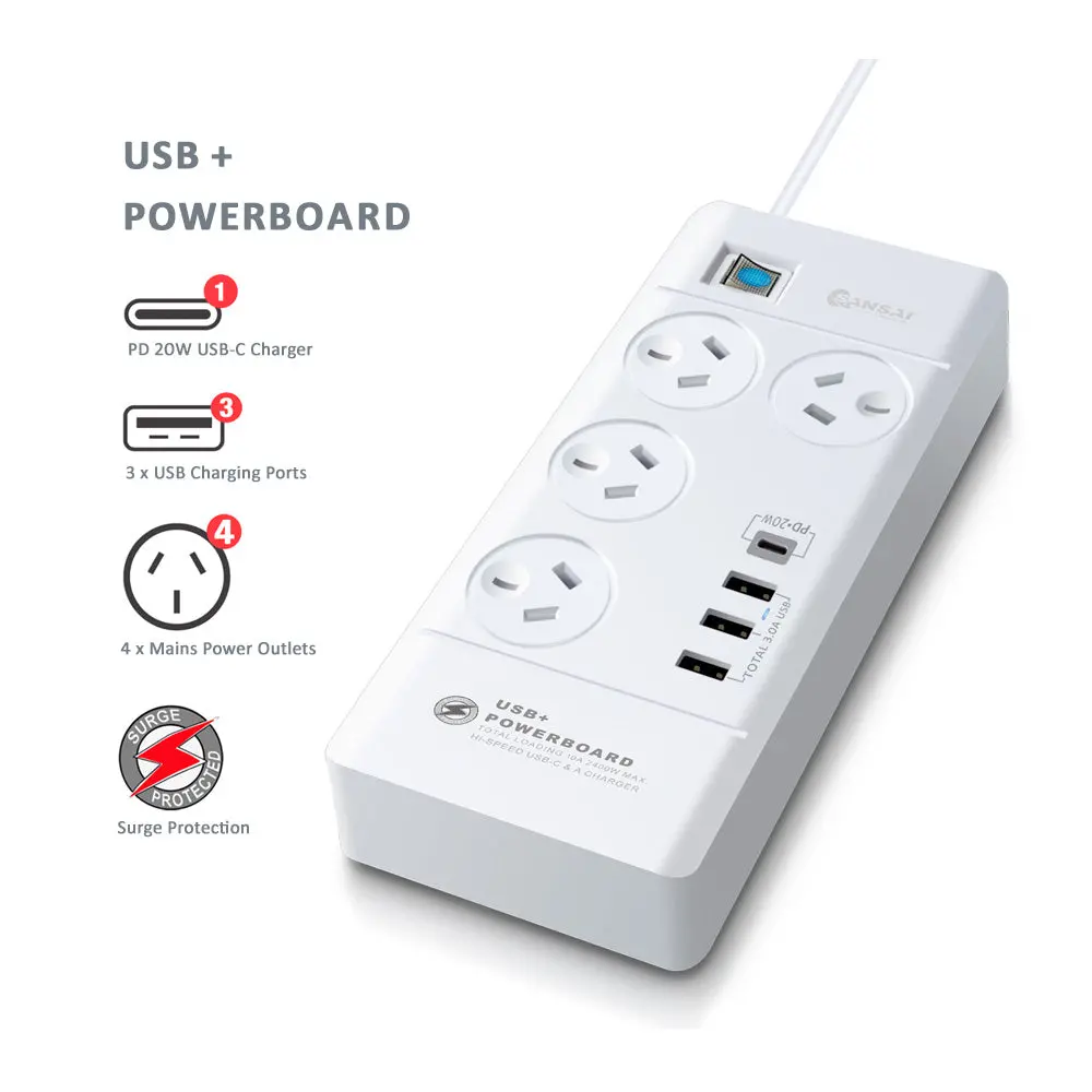 Sansai 4 Sockets Usb-A/Usb-C Powerboard 2