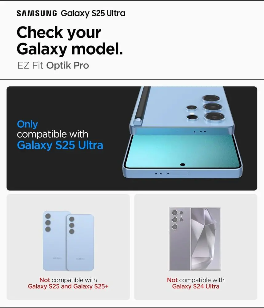 Spigen Samsung Galaxy S25 Ultra Ez Fit Glas.Tr Optik Pro Hd 2Pcs Camera Lens Protector - Black 2