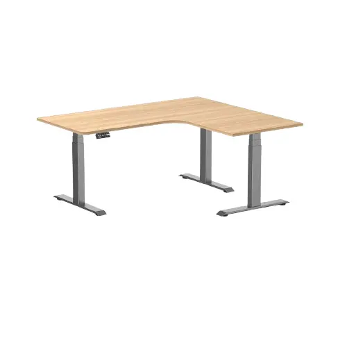 Desky L-Shape Melamine Sit Stand Desk 160Cm - Right Return Sublime Teak Top And Space Grey Leg 1