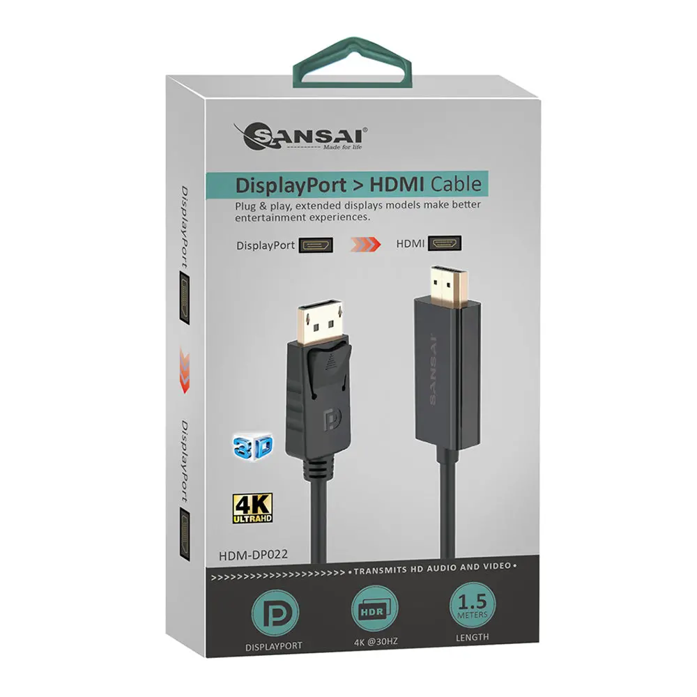 Sansai Displayport To Hdmi Male To Male Cable 1.5M 1