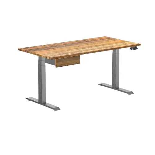 Desky Dual Hardwood Standing Desk With Drawer 150Cm Teak Desktop And Space Grey Frame 1