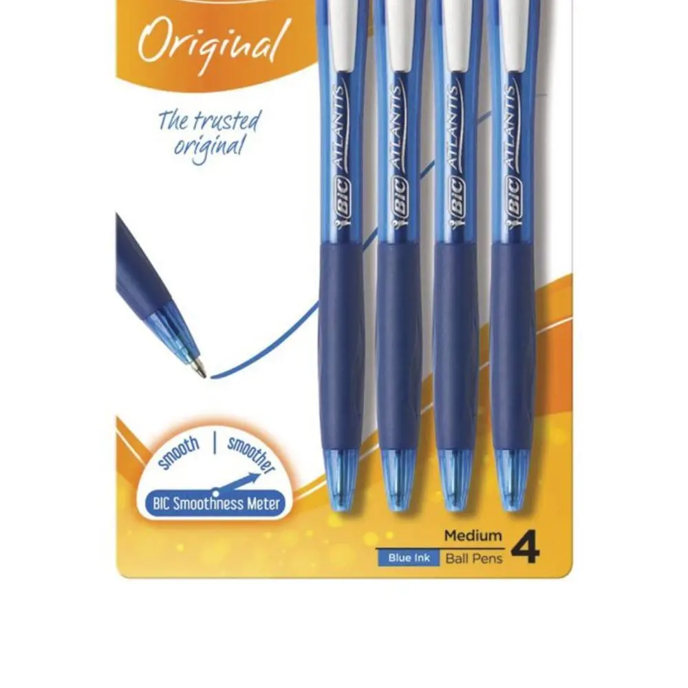 Bic Atlantis Original Medium Retractable Ball Pens Blue (4-Piece) 2