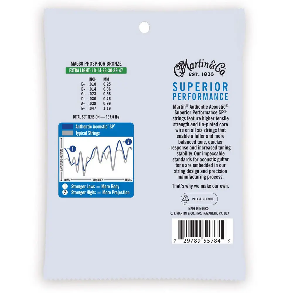 Martin Guitar Ma530 Authentic Strings 92/8 Phosphor Bronze Extra Light 2