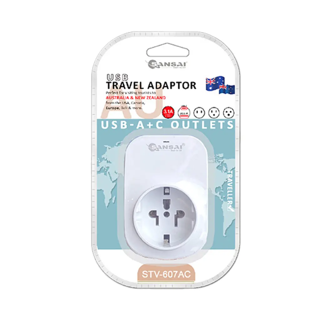 Sansai Worldwide Travel Adaptor Usb-C+A Usa/Canada/Europe To Au/Nz Plug 1