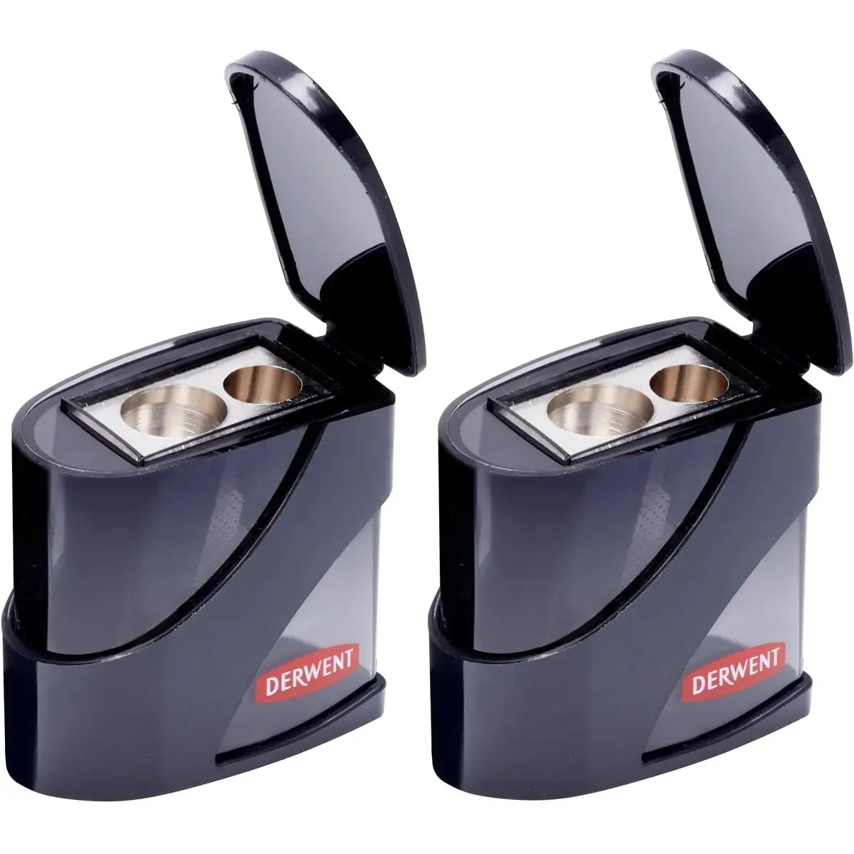 Derwent Twin Hole Sharpener Metal With Lid Container 2 Pack 1