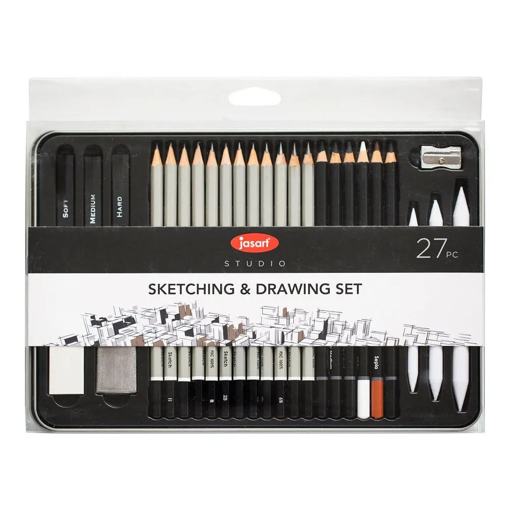 Jasart Sketching/Drawing Graphite Charcoal Pencil/Eraser Set [27-Pieces] 1