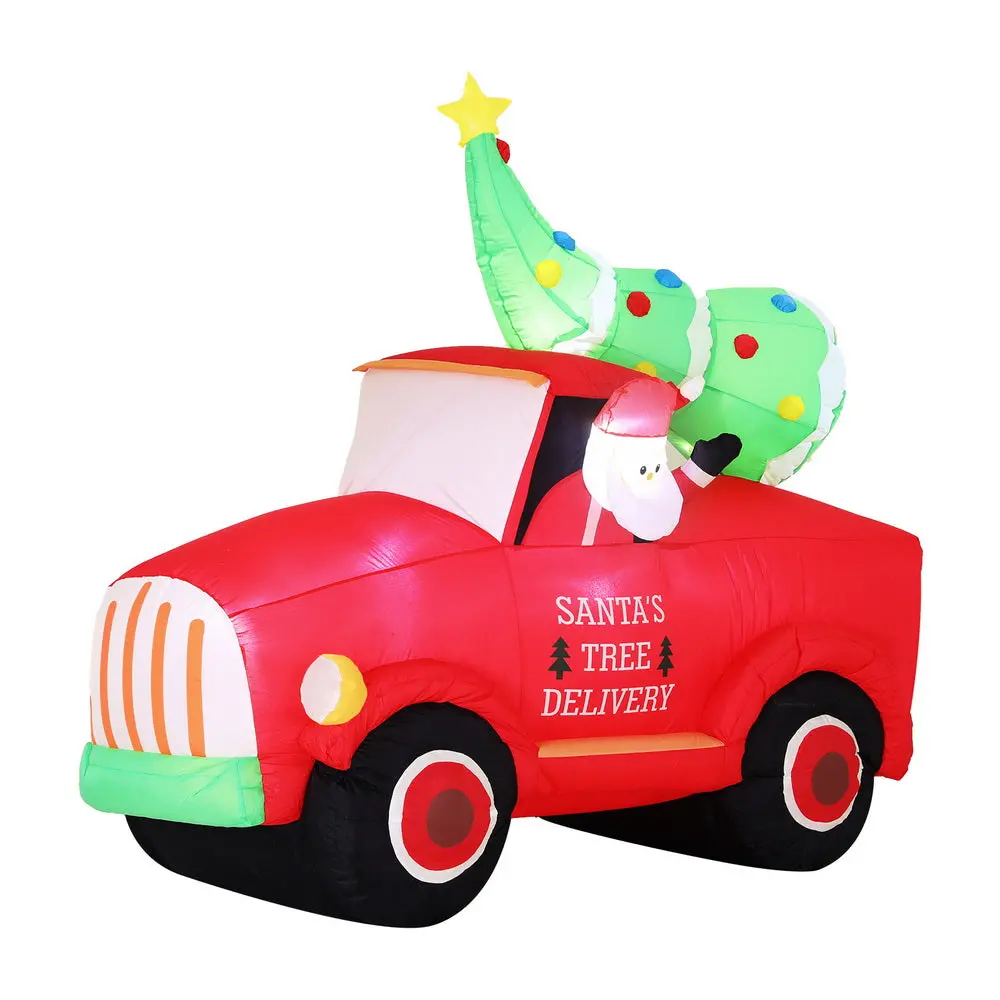 Jingle Jollys Christmas Inflatable Santa Truck 1.6M Height Led Decorations Illuminated 1