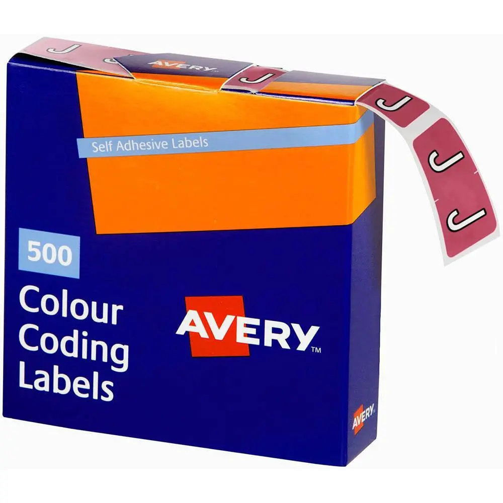 Avery 43210 Label Side Tab J Colour Code 25×38Mm Mauve Pack 500 1