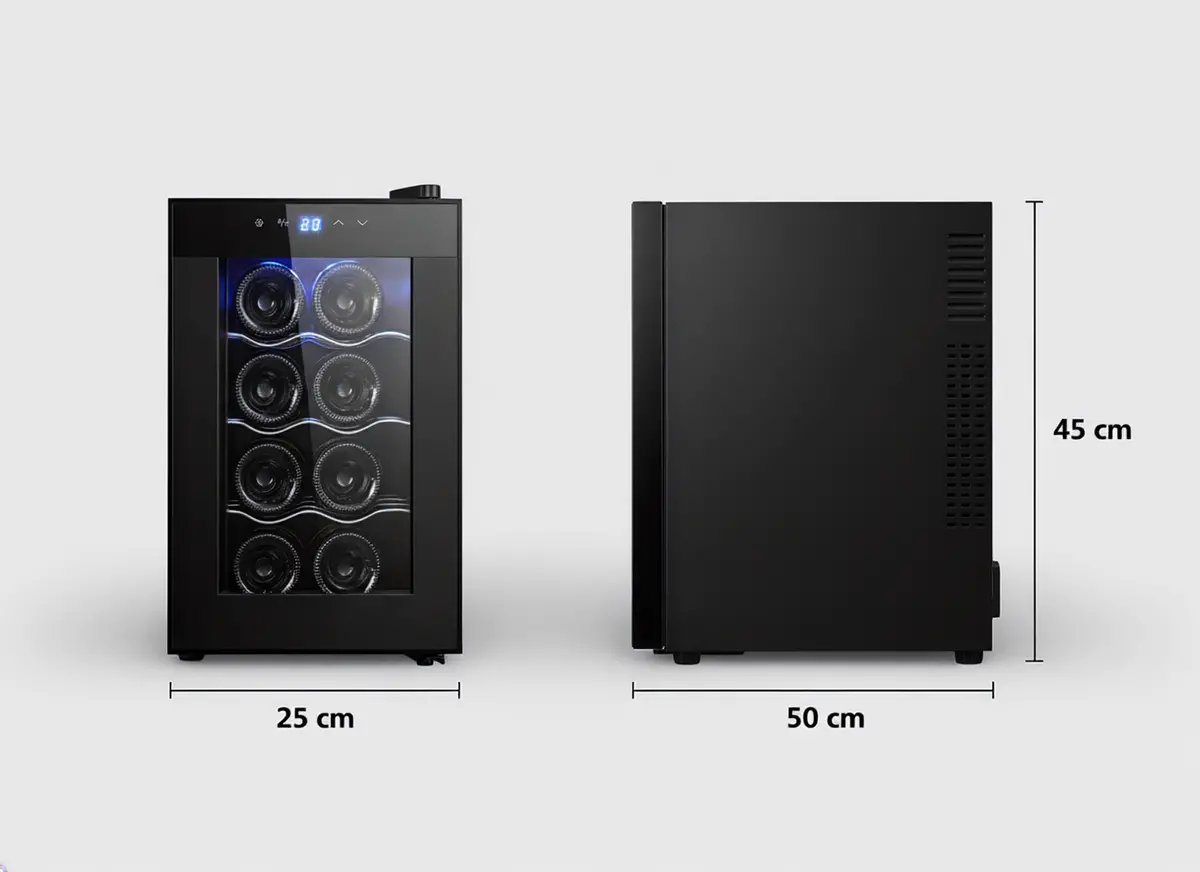 Lenoxx 8 Bottle Thermoelectric Wine Fridge, 65W, Uv Protected Glass Door, Soft Led Illumination 2
