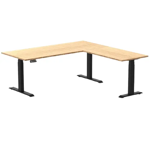 Desky Bamboo L-Shape Sit Stand Desk 180 X 175 Cm Bamboo Top And Matte Black Leg 1