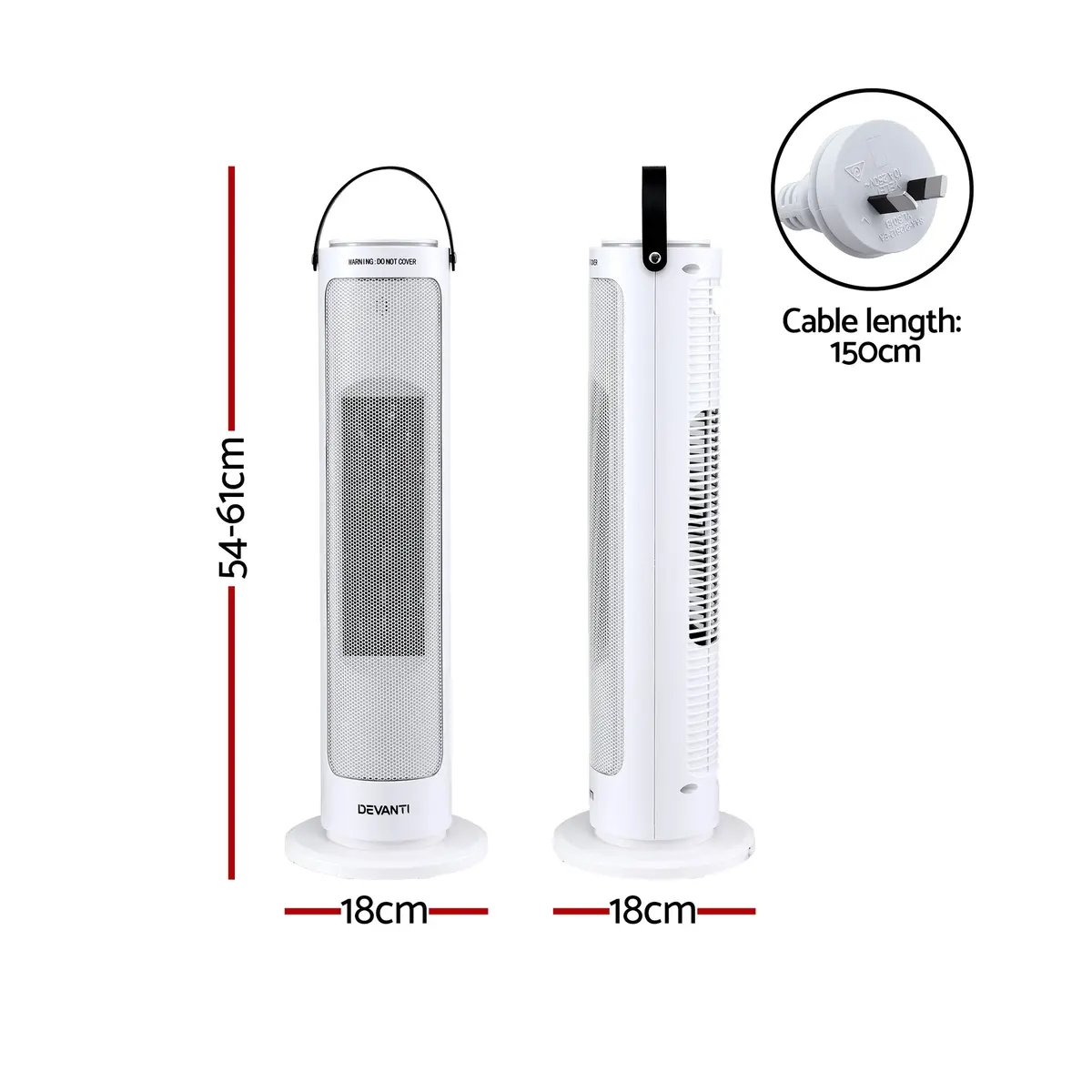 Devanti 2000W Ceramic Tower Heater Space Heaters Oscillating Indoor White 2