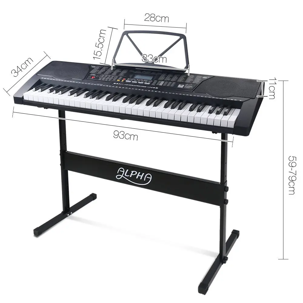 Alpha 61 Keys Electronic Piano Keyboard Digital Electric With Stand (Lighted Black) 2