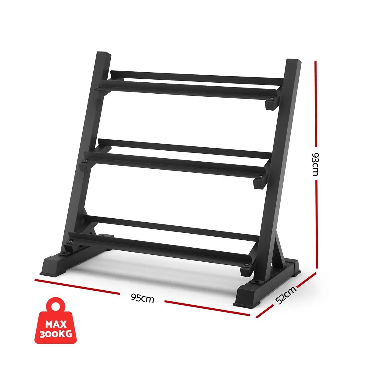 Everfit Dumbbell Rack 3-Tier Heavy Duty Weight Storage For Home Gym 300Kg Capacity Black 2