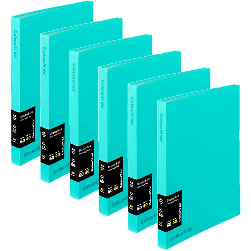 Colourhide Display Book 40 Pockets Sleeves A4 Aqua Blue Pack 6 1
