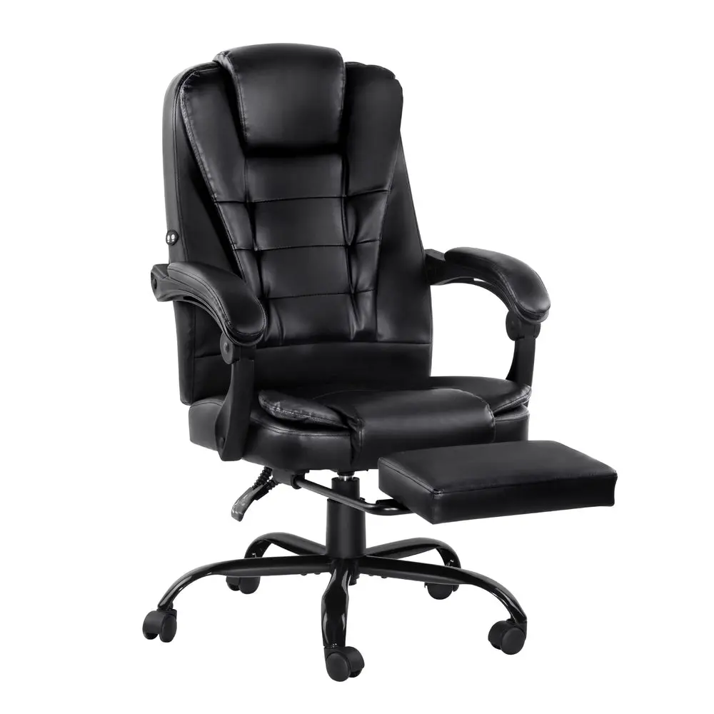 Artiss 2 Point Massage Office Chair Pu Leather Footrest (Black) 1