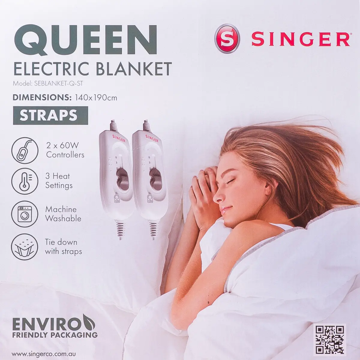 Singer(R) Electric Blanket With Straps - Queen 1