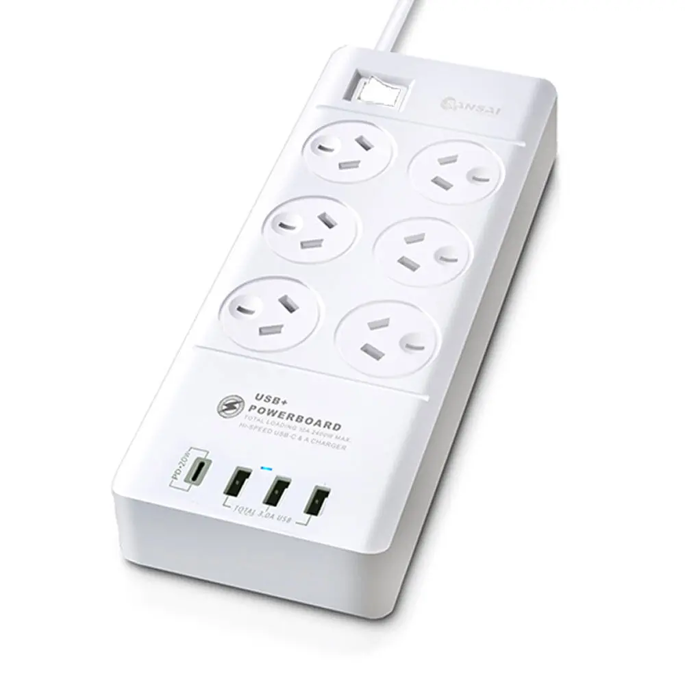 Sansai 6-Way 2400W Surge Protector Power Board With Usb-A & Usb-C Ports 1