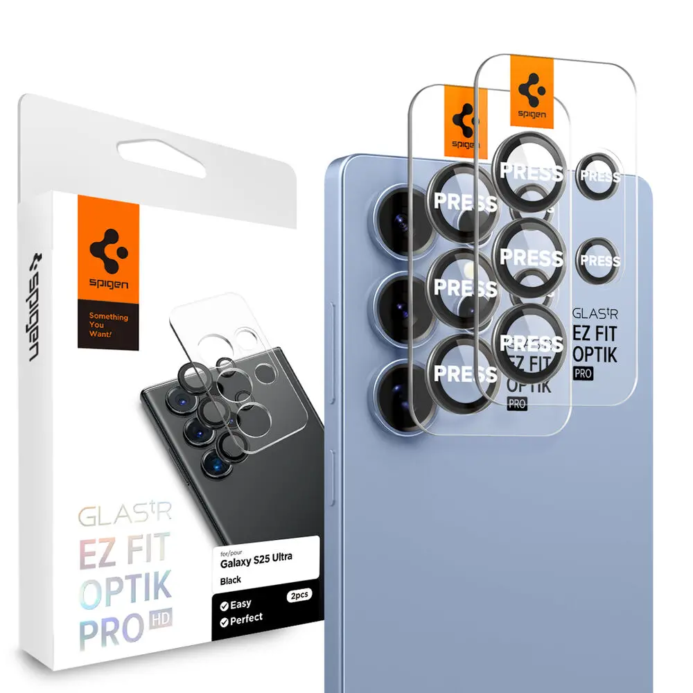 Spigen Samsung Galaxy S25 Ultra Ez Fit Glas.Tr Optik Pro Hd 2Pcs Camera Lens Protector - Black 1