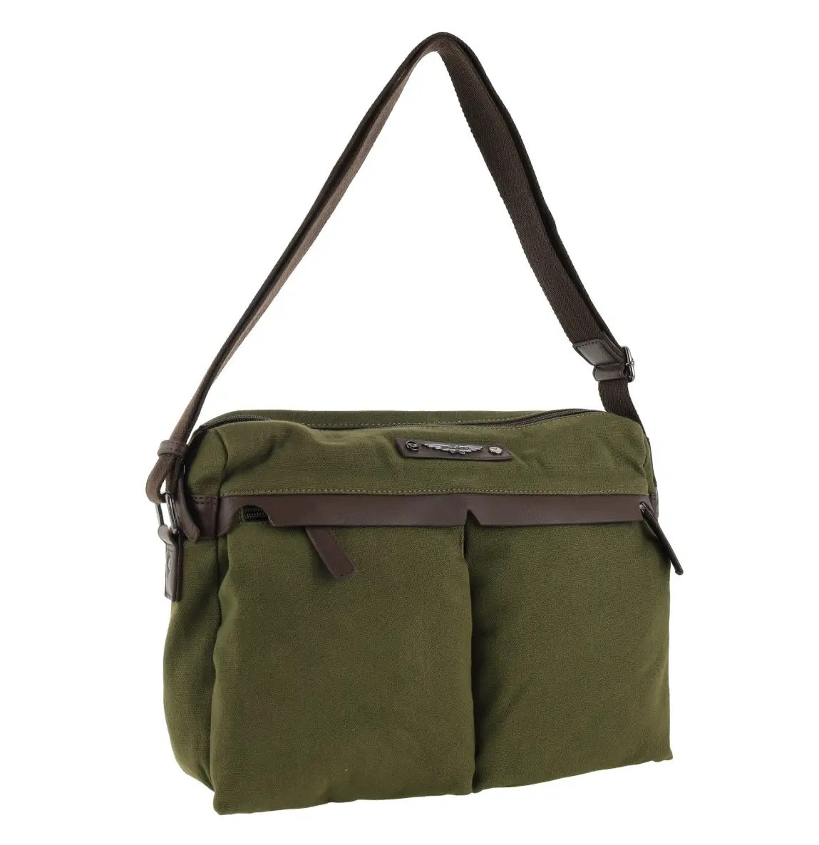 Police Rustic Men's Canvas Messenger Business Shoulder Bag 38Cm Dark Olive 1