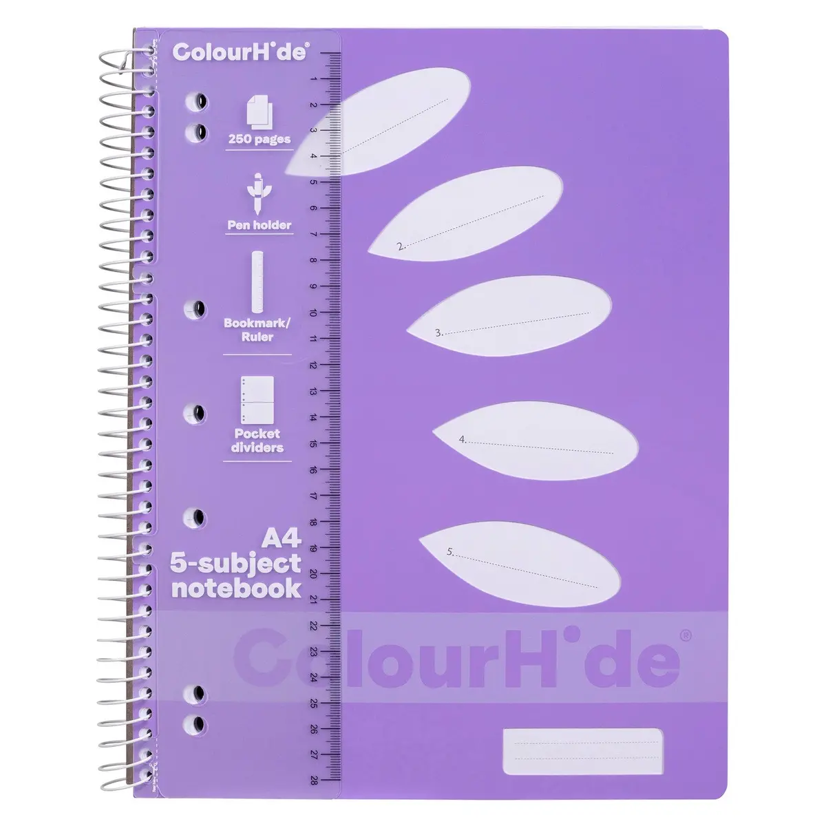 Colourhide 5-Subject Section Notebook 250 Page A4 Lavender Purple Book 2