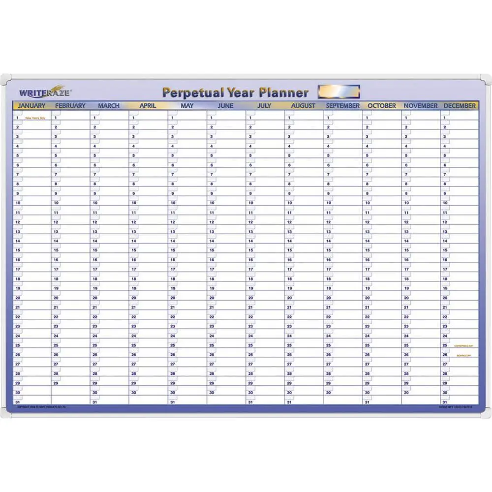 Writeraze Qc Perpetual Year Planner Any Year Whiteboard 700X1000mm 1