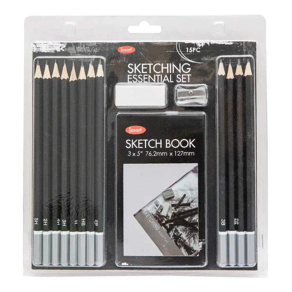 Jasart Essentials Sketching Pencil Set With Sketchbook (15-Piece) 1