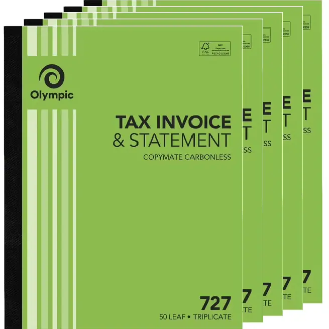 Olympic 5 Pack 727 Triplicate Tax Invoice & Statement Book Carbonless Bulk 1