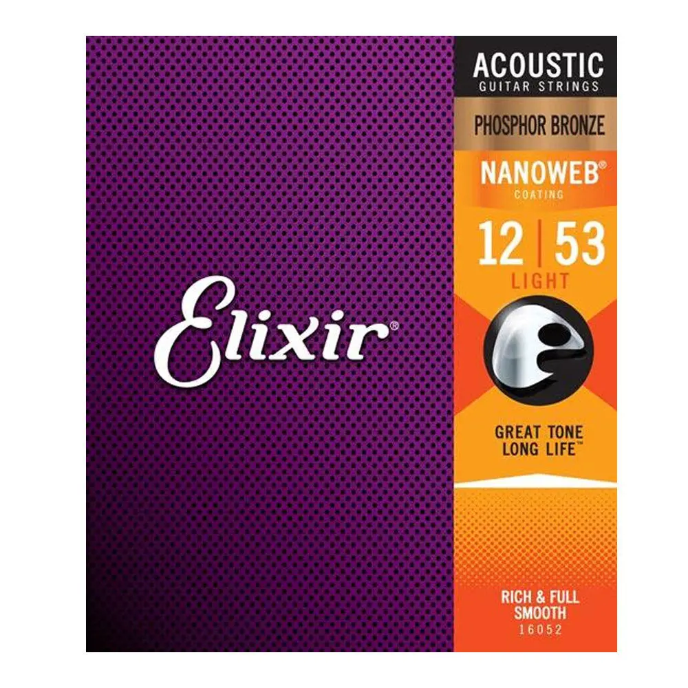 Elixir #16052 Acoustic Nanoweb Phosphor Bronze String 12-53 Light 1