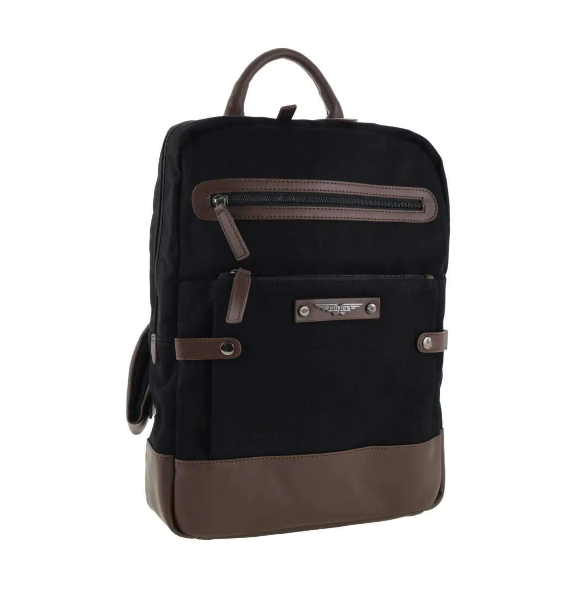 Police Rustic Canvas Laptop Buisness Travel Backpack Bag 35X10x41cm (Black) 1