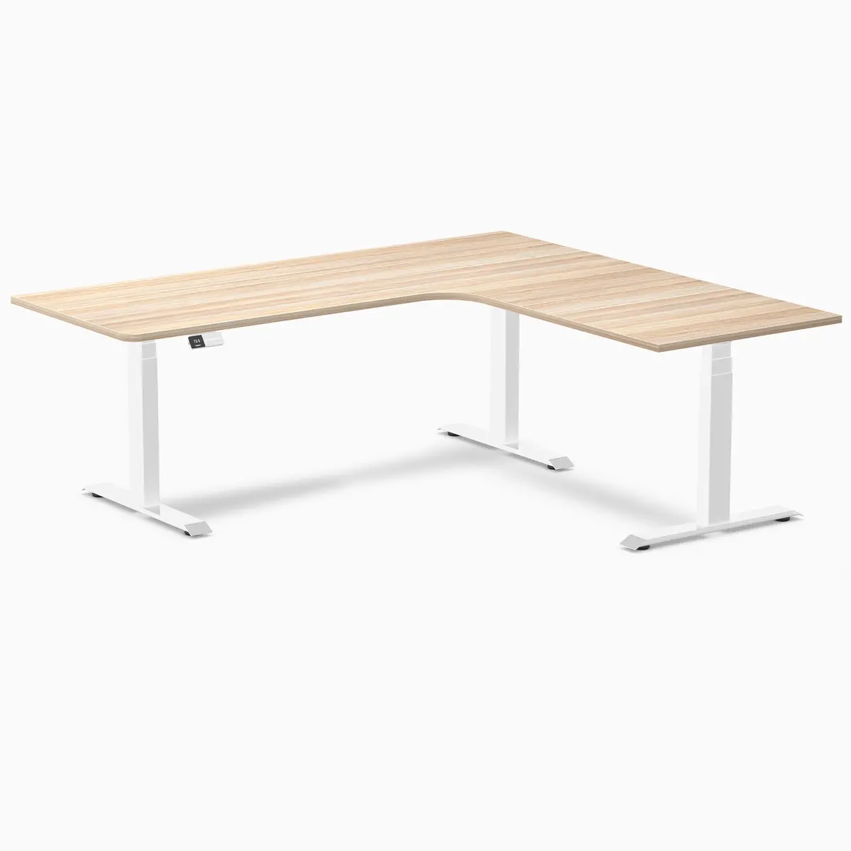 Desky L-Shape Melamine Sit Stand Desk 200Cm - Right Return Classic Oak Top And White Leg 1