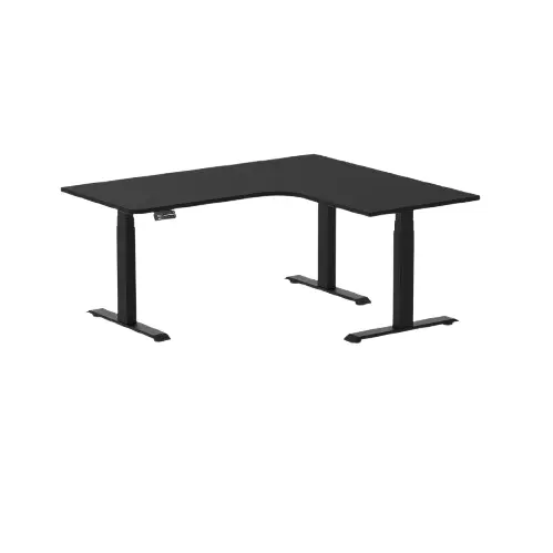 Desky L-Shape Melamine Sit Stand Desk 160Cm - Left Return Black Top And Matte Black Leg 1