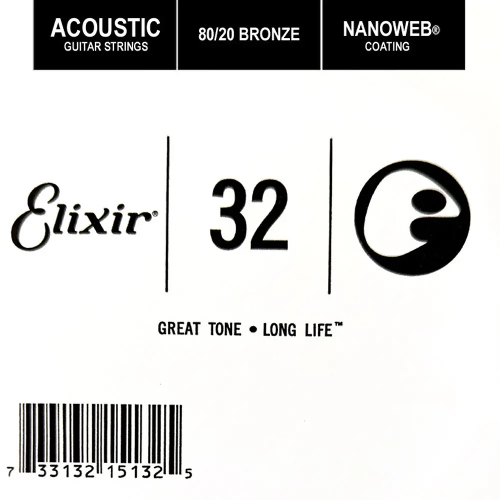 Elixir #15132 Acoustic Nanoweb Guitar 0.032 Single String 80/20 Bronze 2