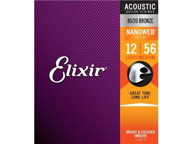Elixir #11077 Acoustic Nano Guitar String 80/20 Bronze 12-56 Light-Medium 1
