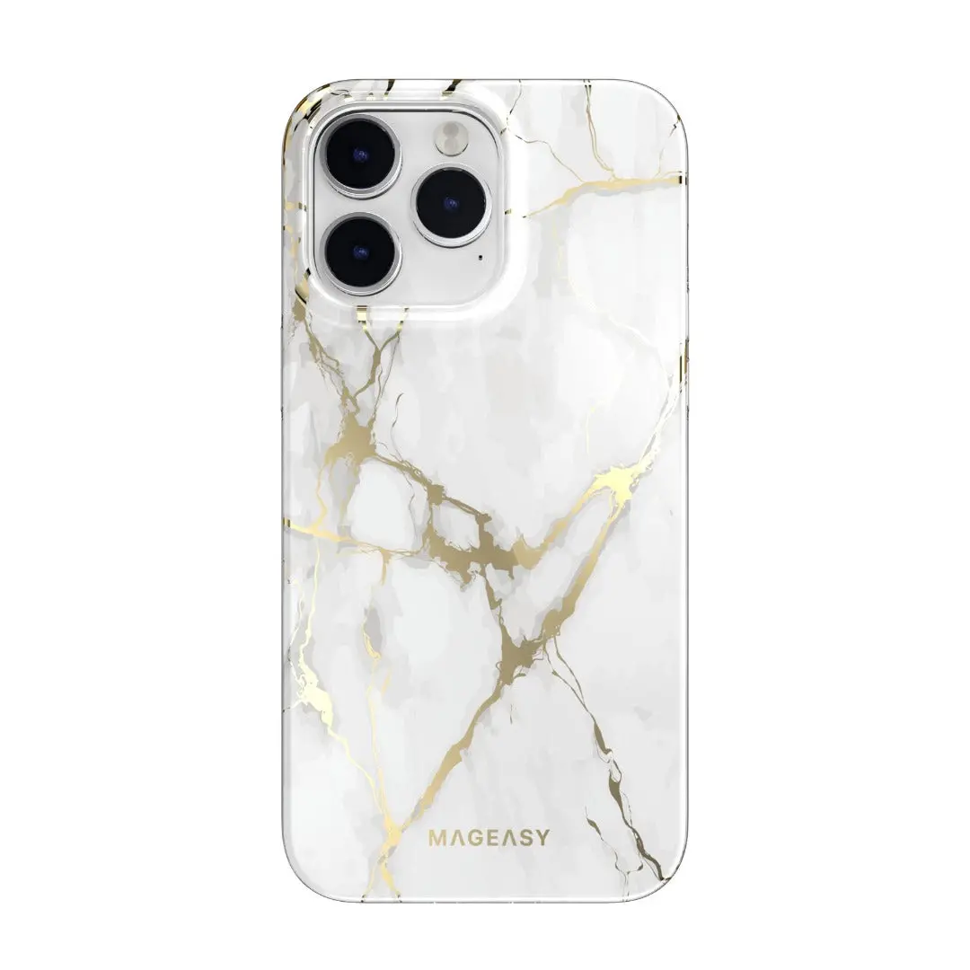 Mageasy Marble Case Iphone 14 Pro - Champagne White Magsafe 1