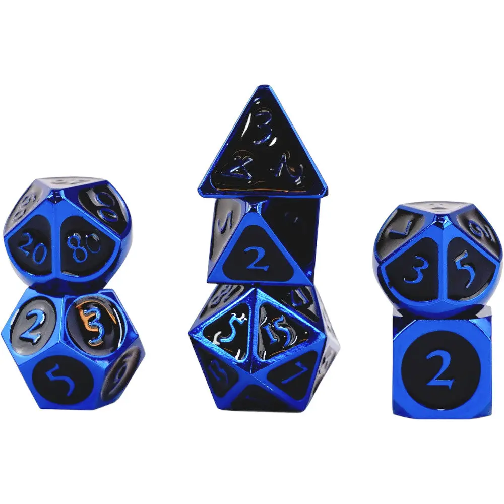 Fanroll By Metallic Dice Games Mdg Metal Polyhedral Dice Set - Blue/Black Enamel 1