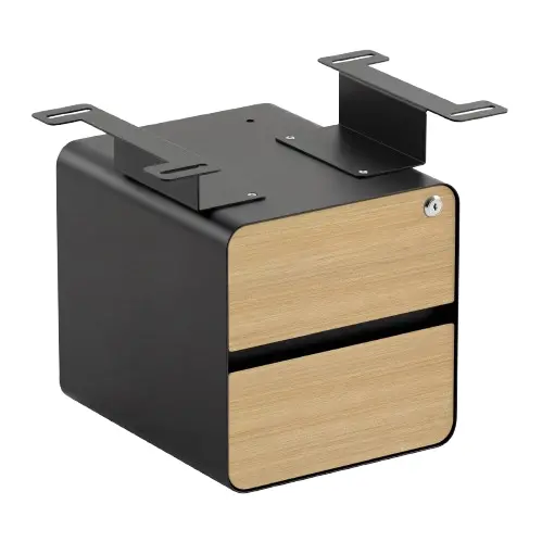 Desky Minimal Under Desk Cabinet - Sublime Teak Melamine / Black 1