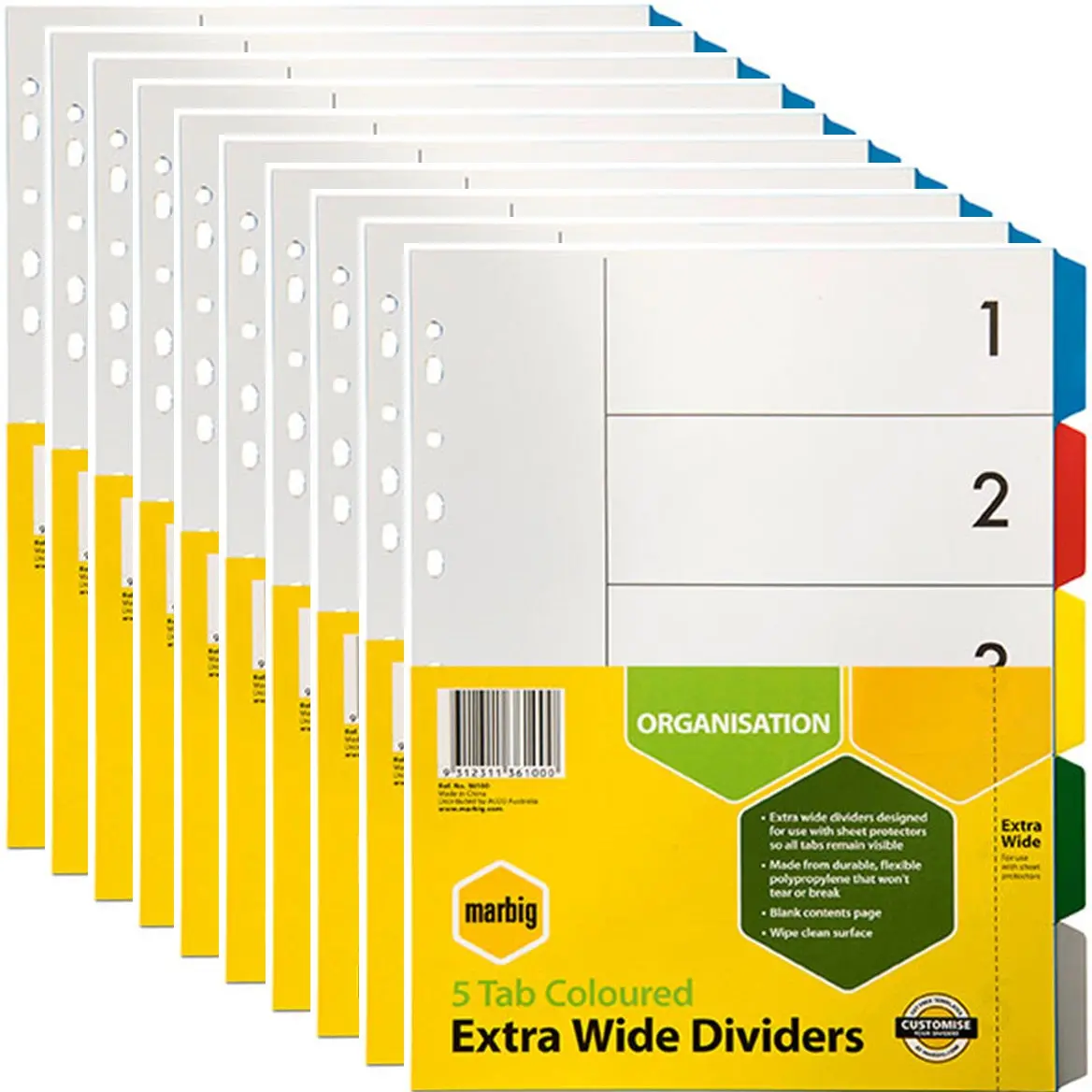 Marbig Extra Wide Divider Pp 5-Tab A4 Assorted Colours 10 Pack 1