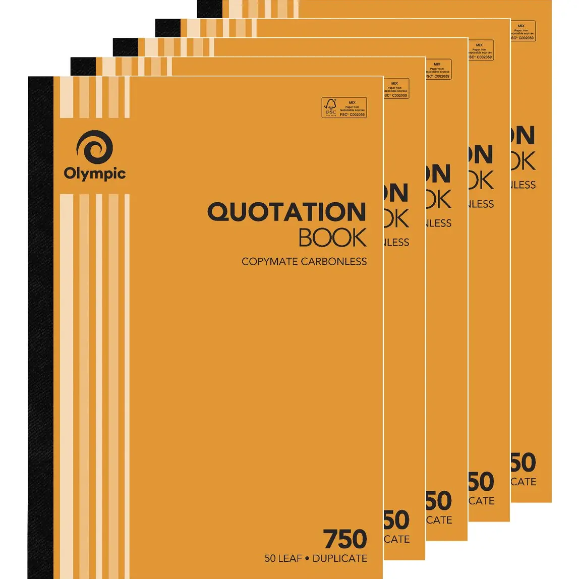 Olympic 5 Pack 750 Carbonless Duplicate Quotation Quotes Book 50 Leaf Bulk 1