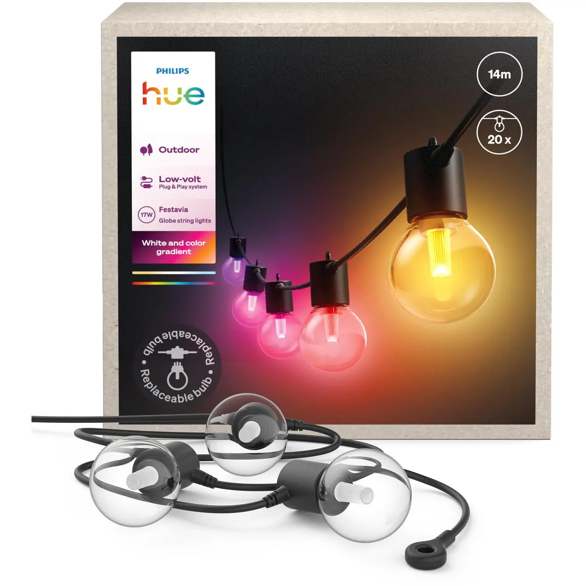 Philips Hue Festavia Hue 20 Bulb Globe String Lights (14M) 1