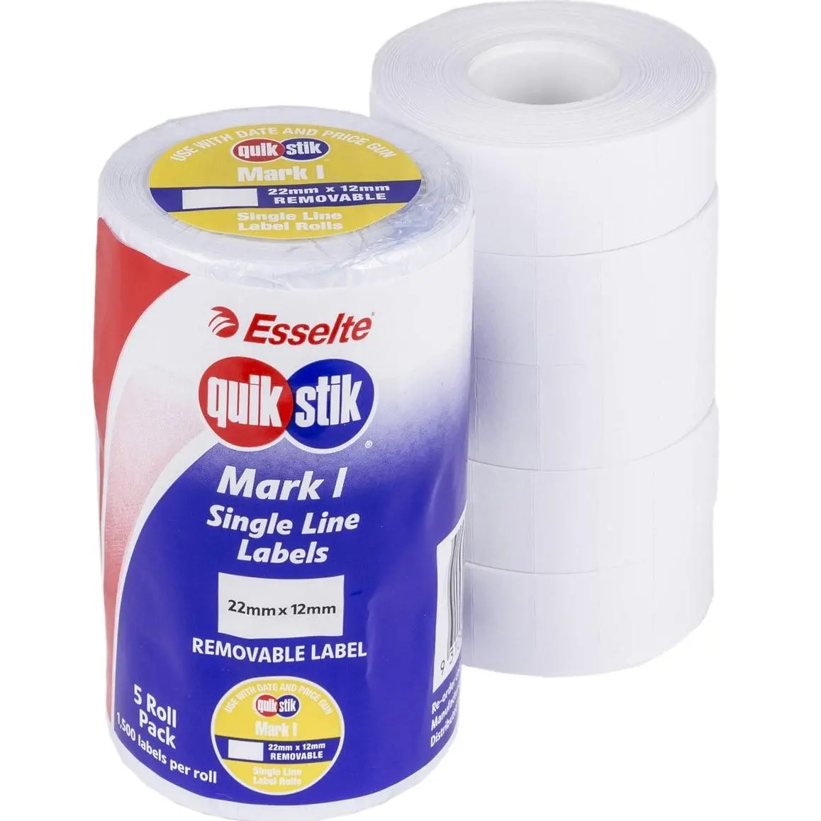 Quikstik Mark I Labels Removable White 1500 Labels/Roll Blank 22X12mm Box 5 1