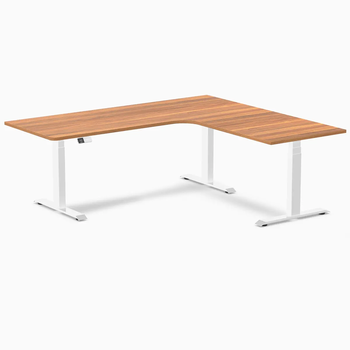Desky L-Shape Melamine Sit Stand Desk 200Cm - Right Return Prime Oak Top And White Leg 1