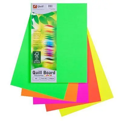 Quill Board Paper 230Gsm A4 Fluoro Assorted Pack 5 1