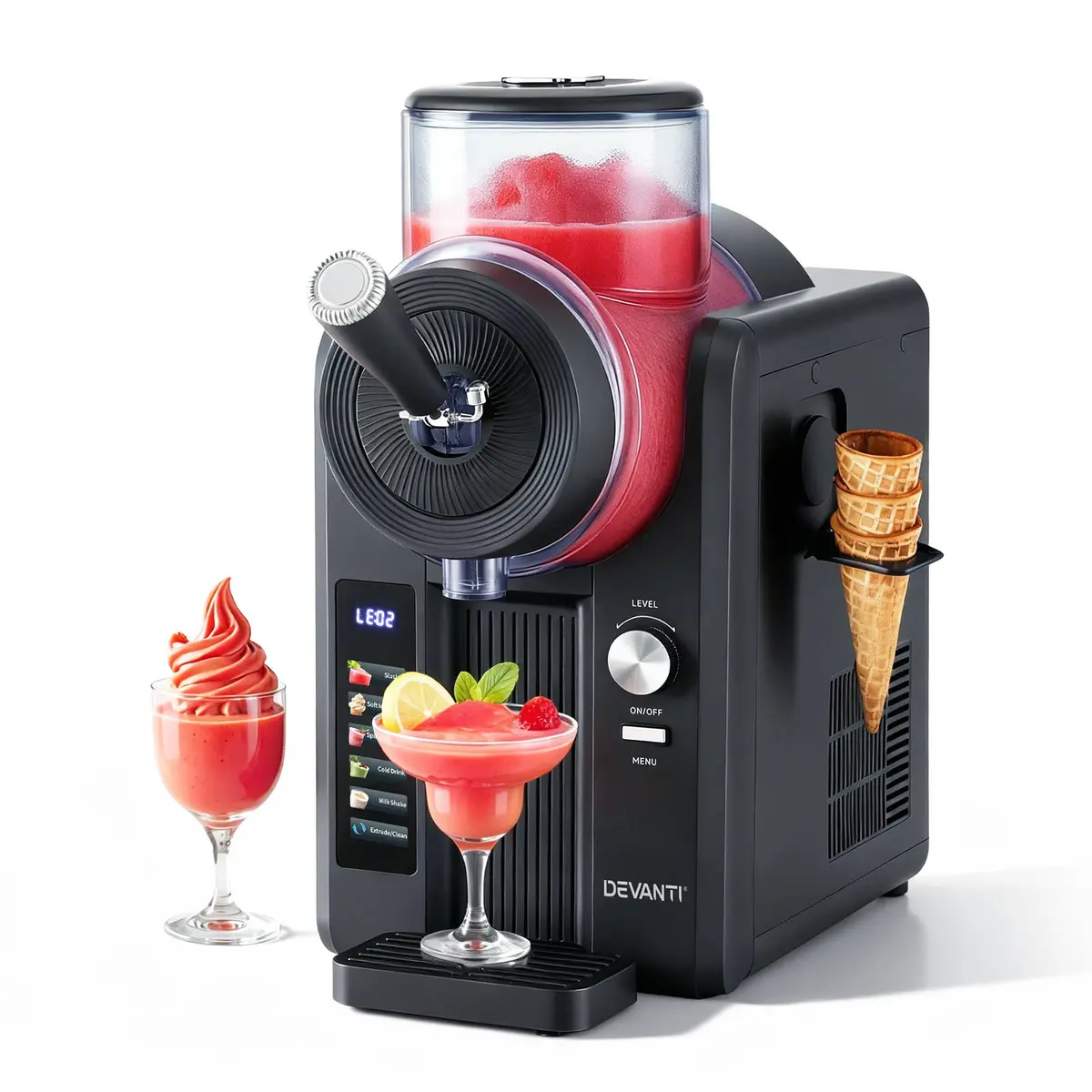 Devanti 6In1 Slushie Machine Ice Cream Maker 2L Frozen Smoothies Milkshakes (Black) 1