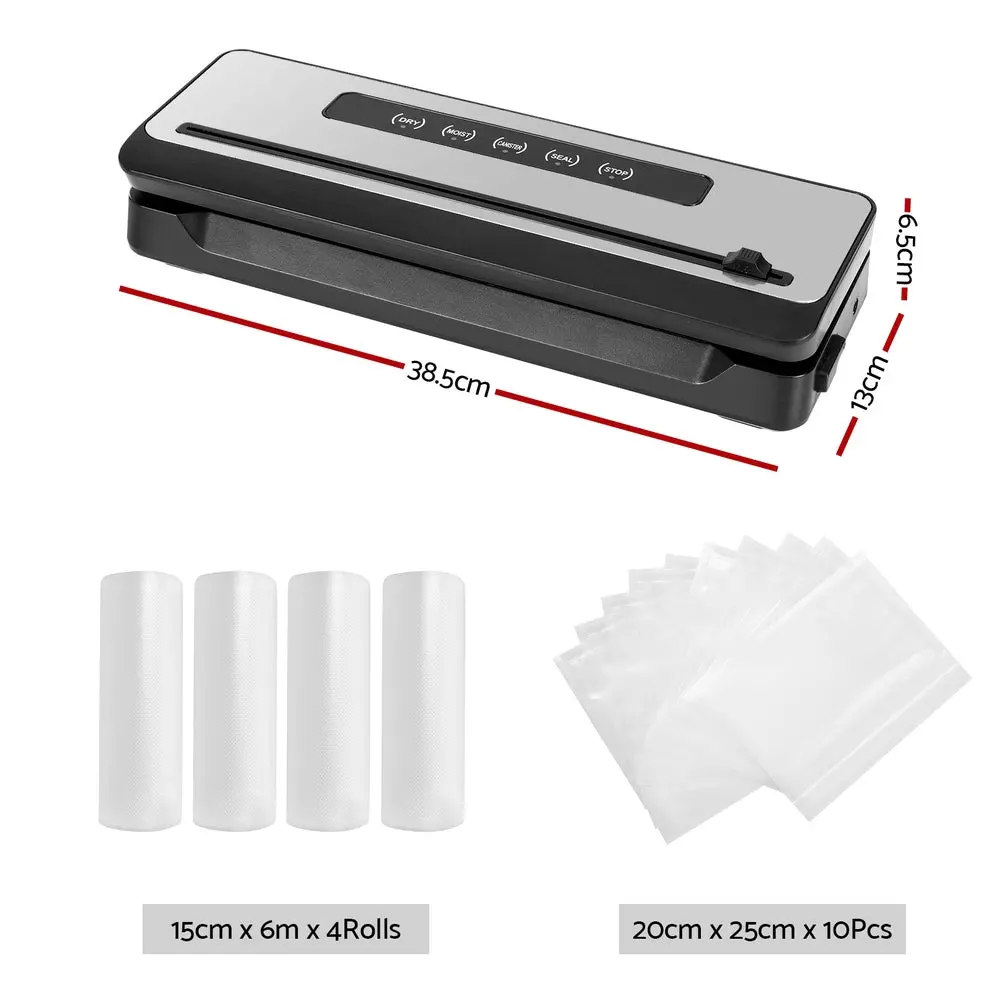 Devanti Food Vacuum Sealer Machine Sealing Cutter 4 Modes Storage Bags 4 Rolls 2