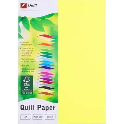 Quill Coloured A4 Copy Paper 80Gsm Fluoro Yellow Pack 500 Sheets 1