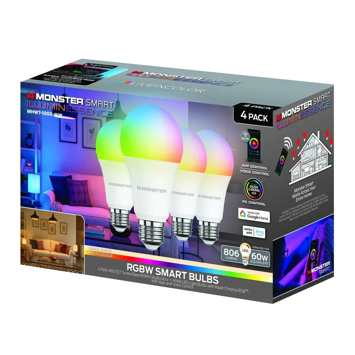 Monster Smart Light Bulbs E27 (4 Pack) 1