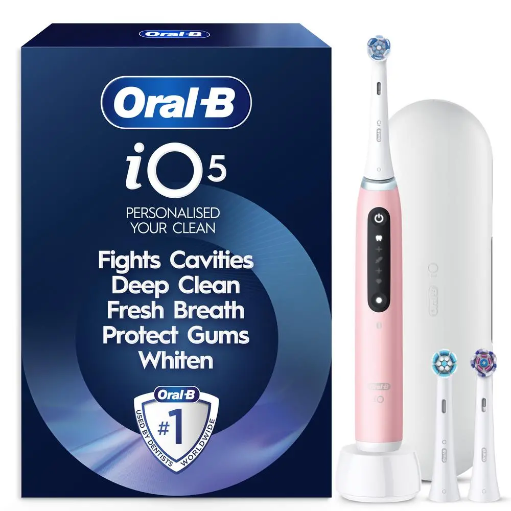 Oral-B Io 5 Personalised Clean Electric Toothbrush With Travel Case And 3 Brush Heads (Blush Pink) 2