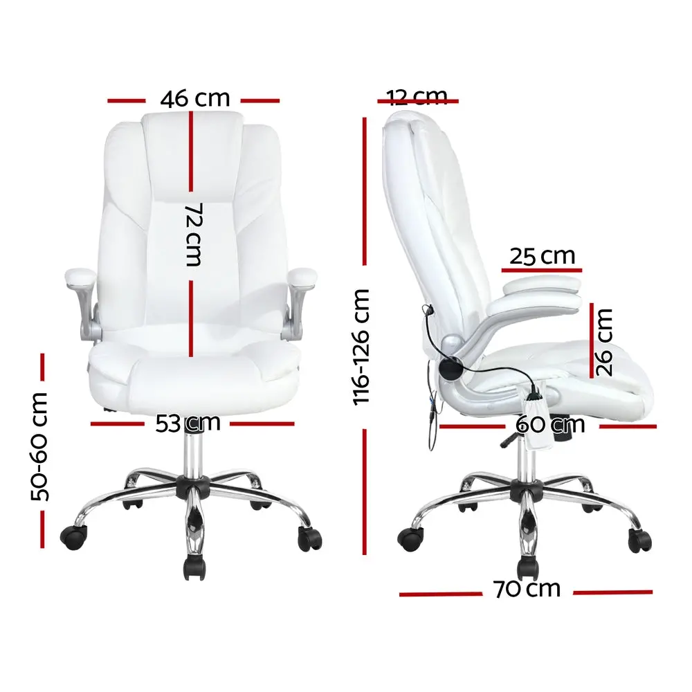 Artiss 8 Point Massage Office Chair Pu Leather (White) 2
